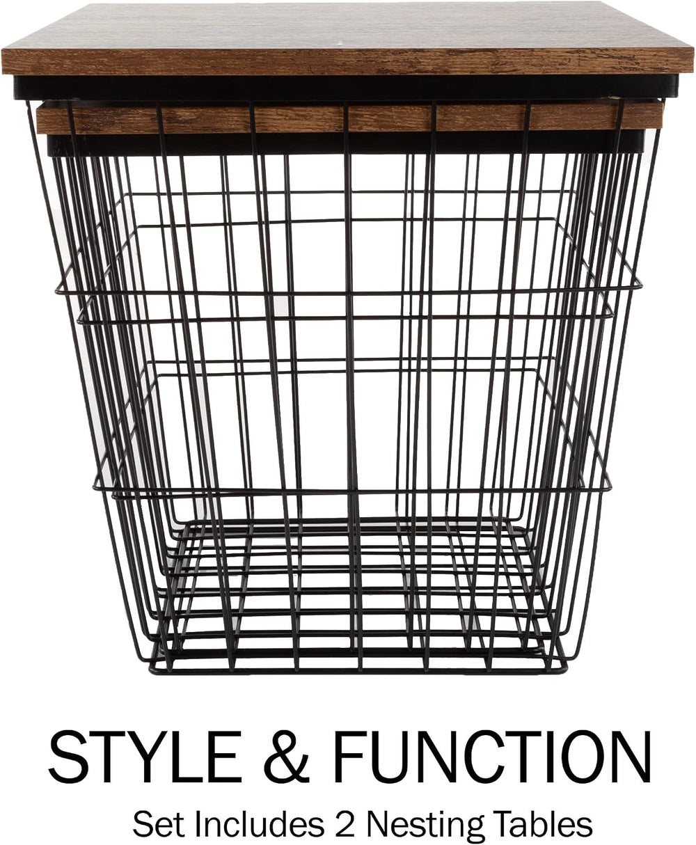 Lavish Home Square End Tables, Brown Woodgrain, Set of 2, 15.75”/14.5”