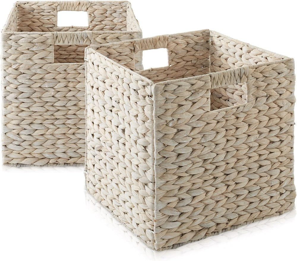 Casafield 12" x 12" Hyacinth Storage Baskets, Whitewash - Set of 2 ...