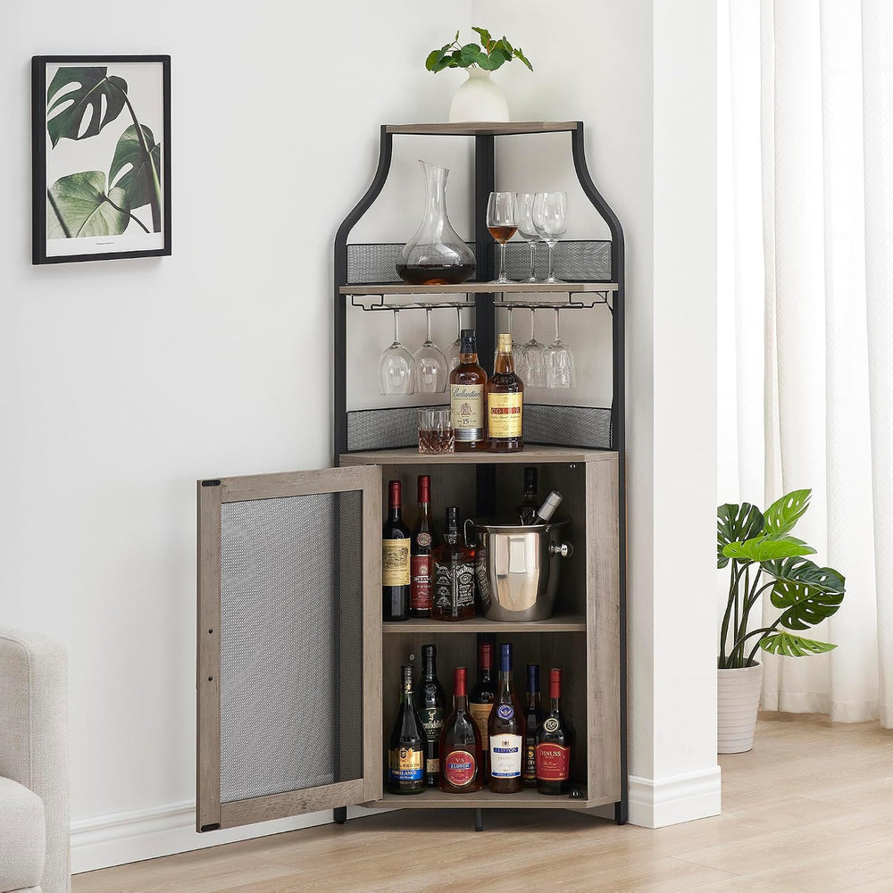 IDEALHOUSE 61'' Tall Corner Wine Bar Cabinet with Adjustable Shelves,...