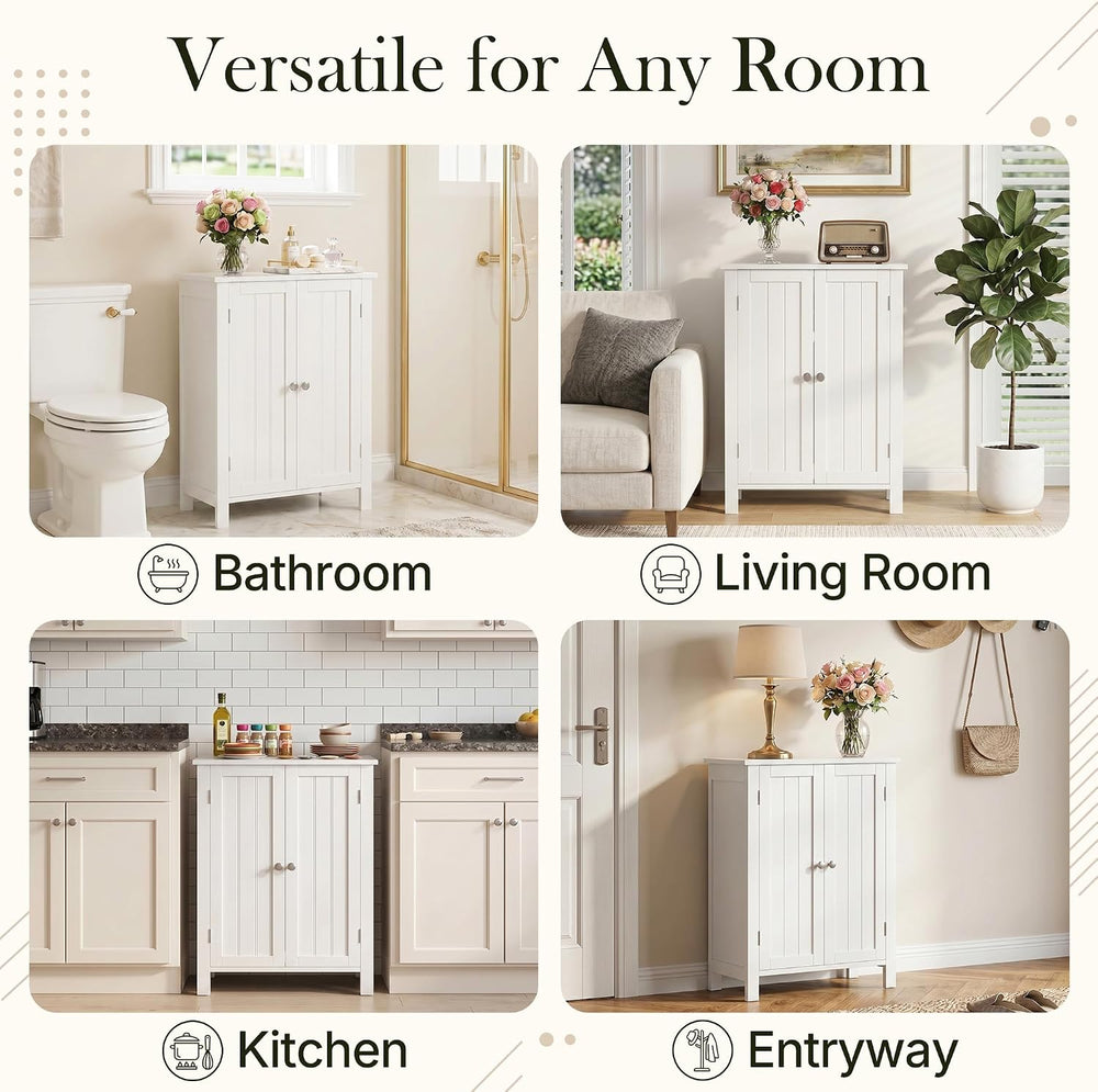 ZENY Bathroom Floor Storage Cabinet with Double Door + Adjustable Shelf, Wood...