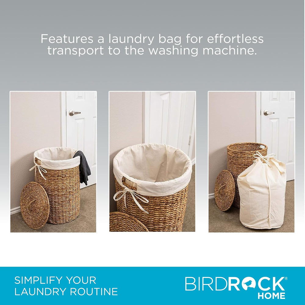 BIRDROCK HOME Seagrass Laundry Hamper with Lid & Liner - Handwoven Round ...