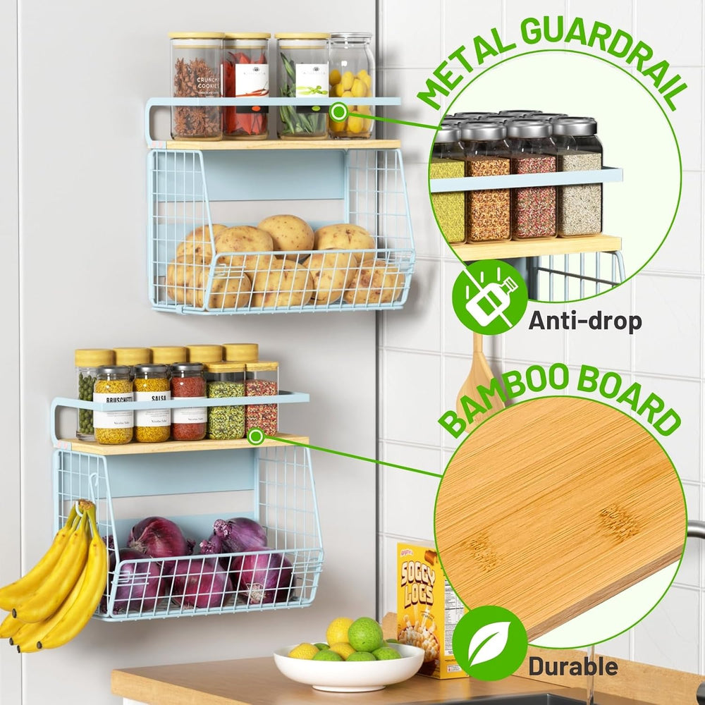 Magnetic Shelf for Fridge with Wood Lid, Fruit Potato and Onion Storage Bins,...