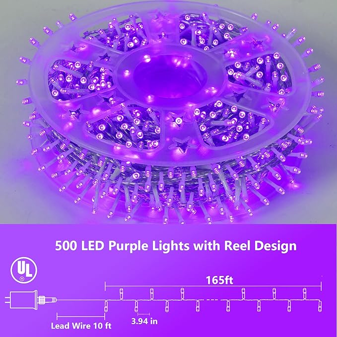YEGUO 165ft 500 LED Halloween Lights Outdoor Waterproof, Purple String Lights...