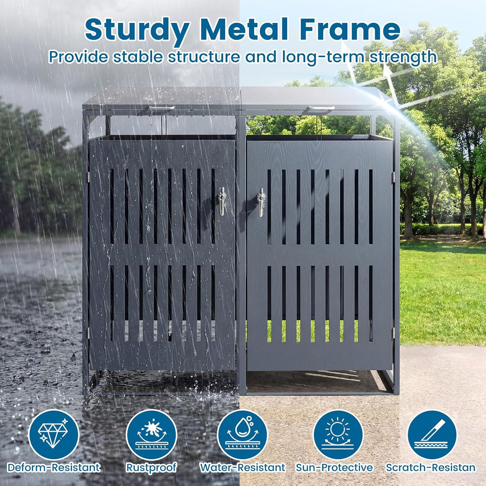 Goplus 44 Cu.Ft Outdoor Trash Can Storage, Garbage Can Hider Outdoor with 2 L...