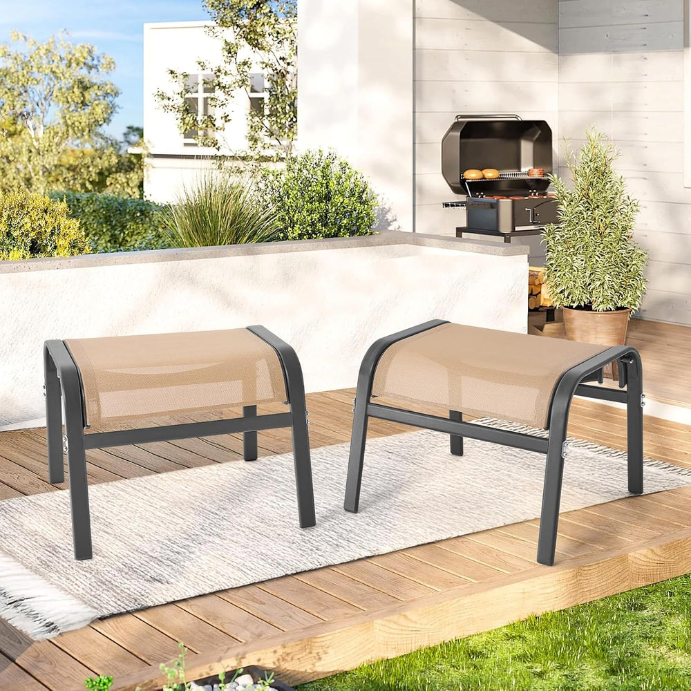 ONBRILL Outdoor Ottoman Set of 2, Oversized Outdoor Foot Rest, Beige