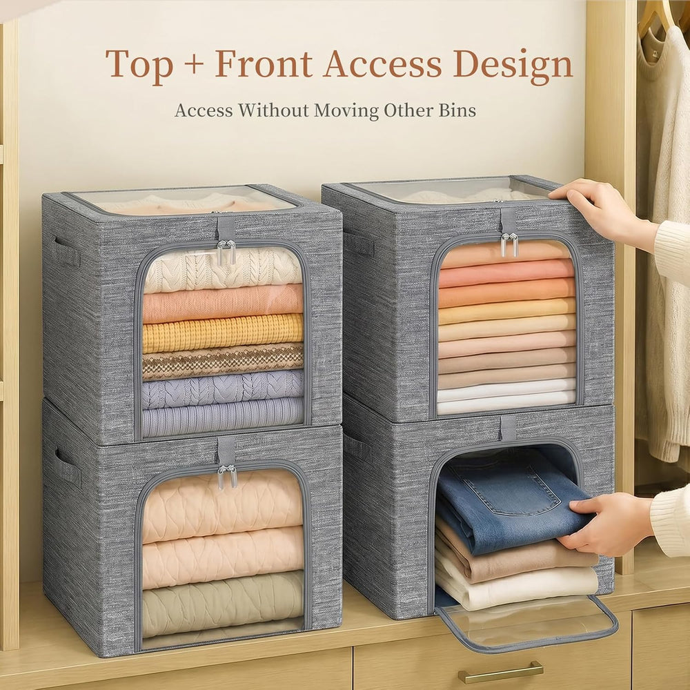 GoMaihe Clothes Storage Bins with Metal Frame for Closet, 40L 6-Pack Grey