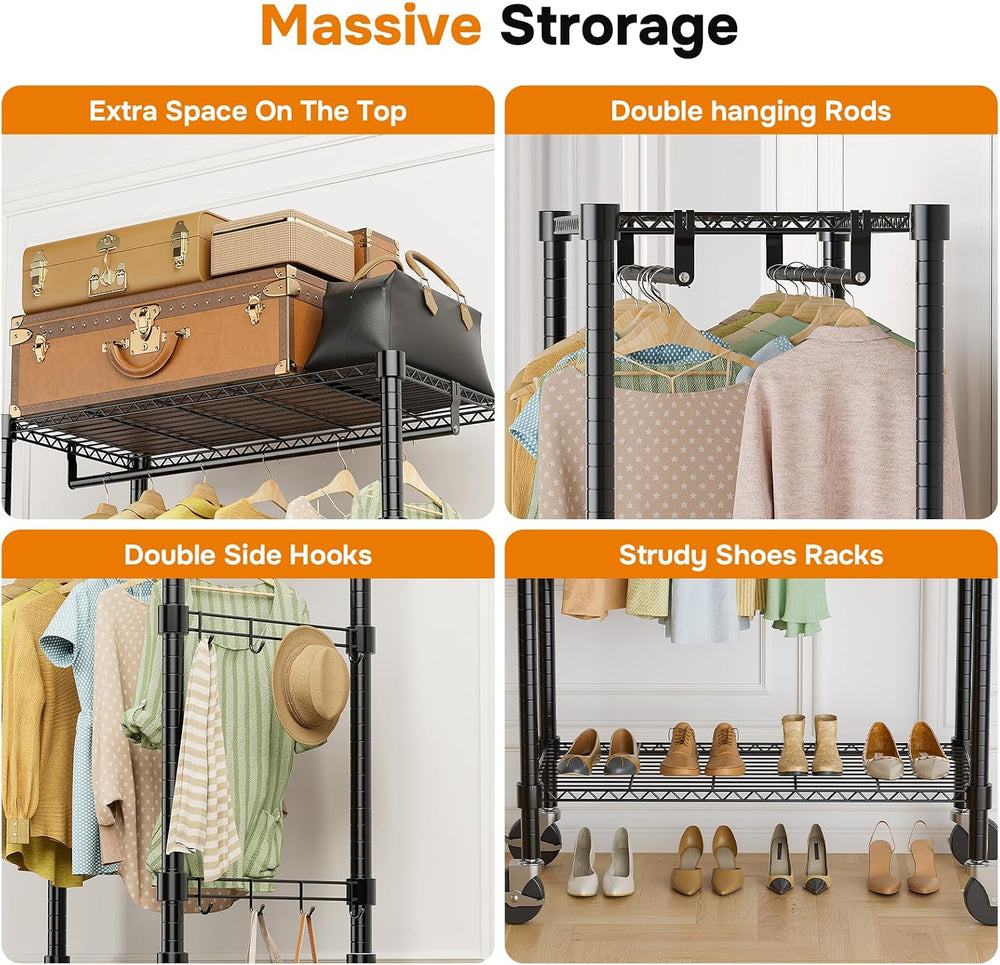 Simple Deluxe Rolling Clothes Rack, Heavy Duty Clothing Rack, 3-Shelf Portabl...