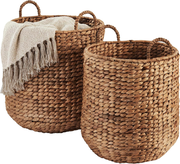 Best Choice Products 2-Piece Round Nesting Baskets W/Handles, Handwoven Water Hyacinth, Plant Holder, Laundry Basket, Storage Organizer, Tote Bins for Bedroom, Living Room, & Laundry Room - Chestnut