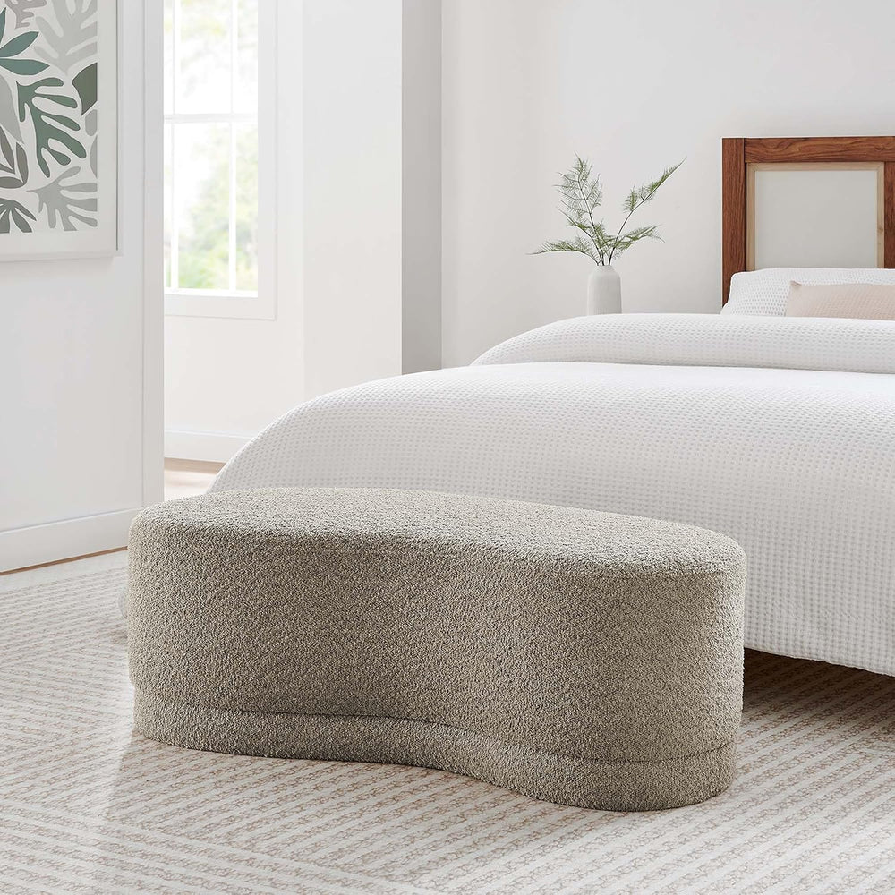 Modway Nimbus 48 Inch Curved Ottoman Bench in Oat - Soft Fabric Chenille Otto...