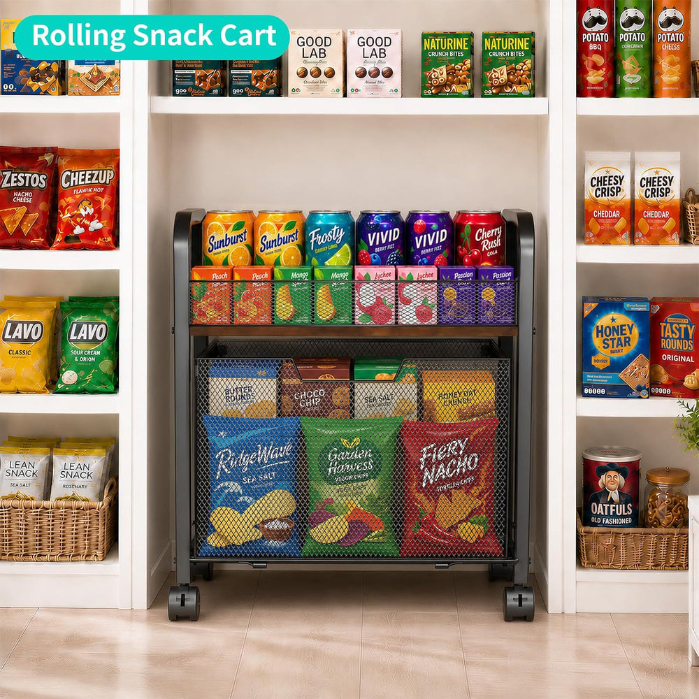 HapiRm 2 Tier Rolling Pantry Organizer Cart- Snack Storage Cart with Wheels
