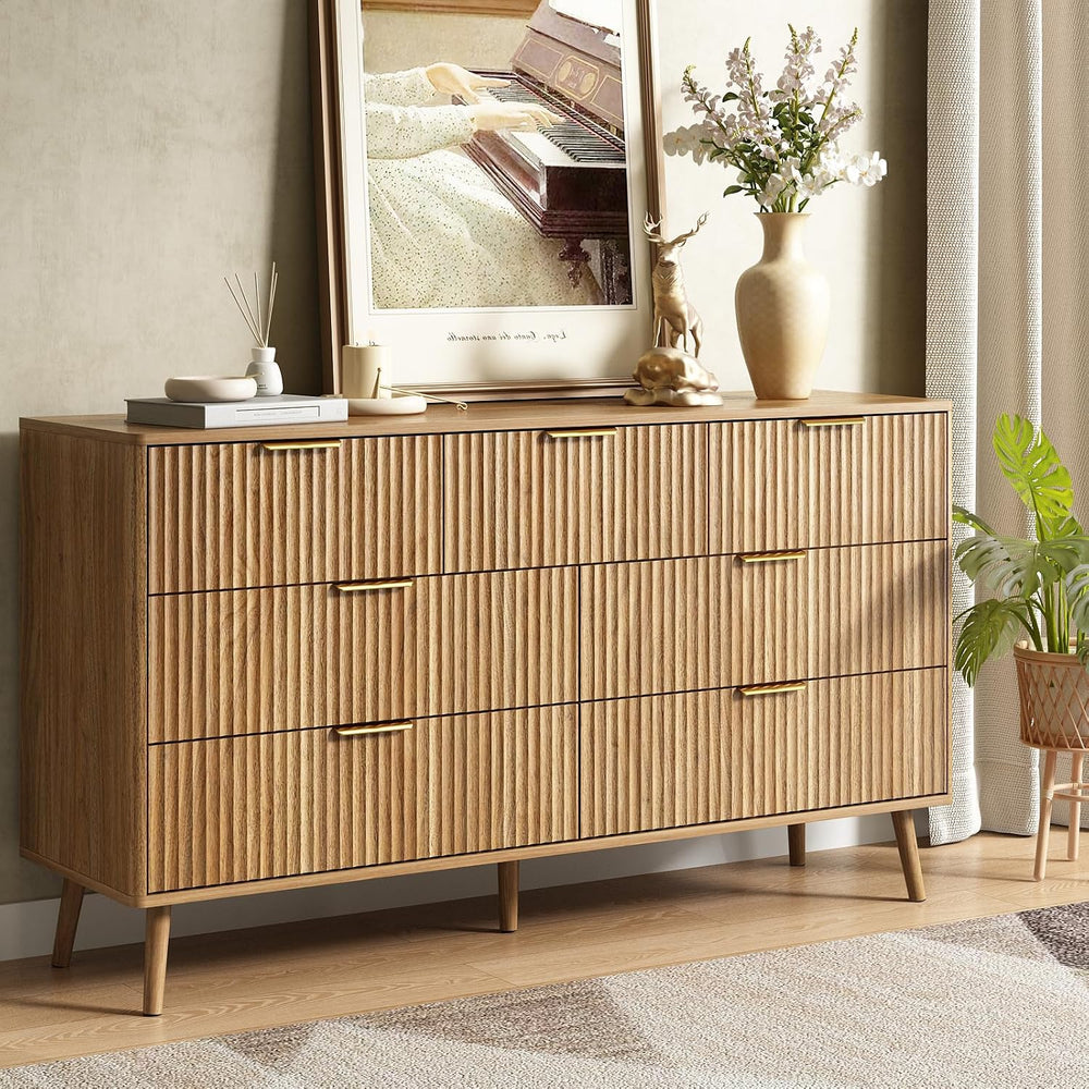 CARPETNAL Fluted Dresser and Nightstand Sets for Bedroom, 3 Pcs Bedroom Set, ...