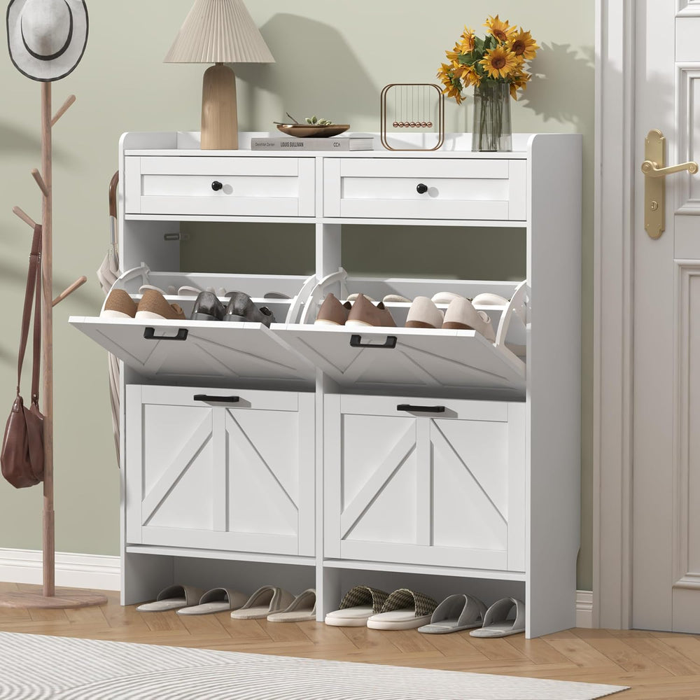 Thacuok Shoe Cabinet with 4 Flip Drawers & 2 Storage Drawers, Rustic Farm...