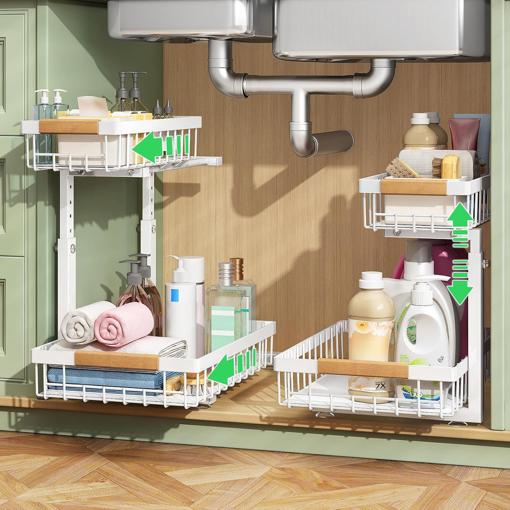 Kitstorack Under Sink Organizer, 2 Tier Under the Sink Storage, Slide out Pul...
