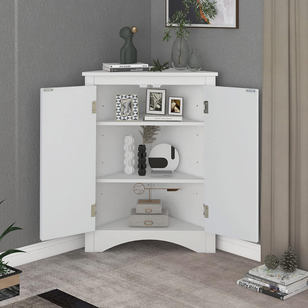 Home Corner Storage Cabinet, Bathroom Triangle Floor Storage Cabinet with Adj...