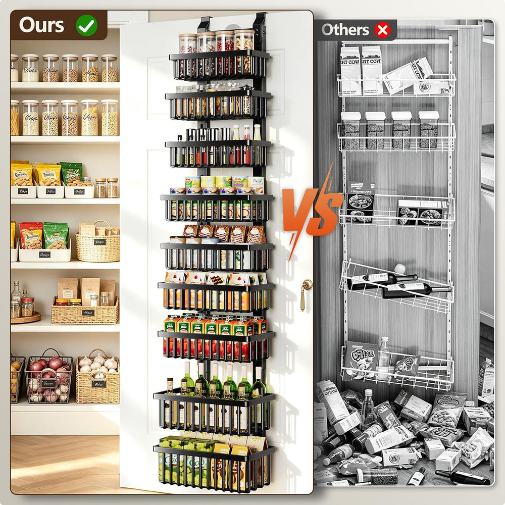 POKIPO 9 Tier Narrow Over The Door Pantry Organizer, 2 in 1 Wall Mount or Han...