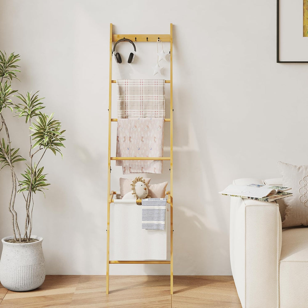 BAMBANG 6-Tier Blanket Ladder for Living Room, Blanket Quilt Ladder Rack Rust...
