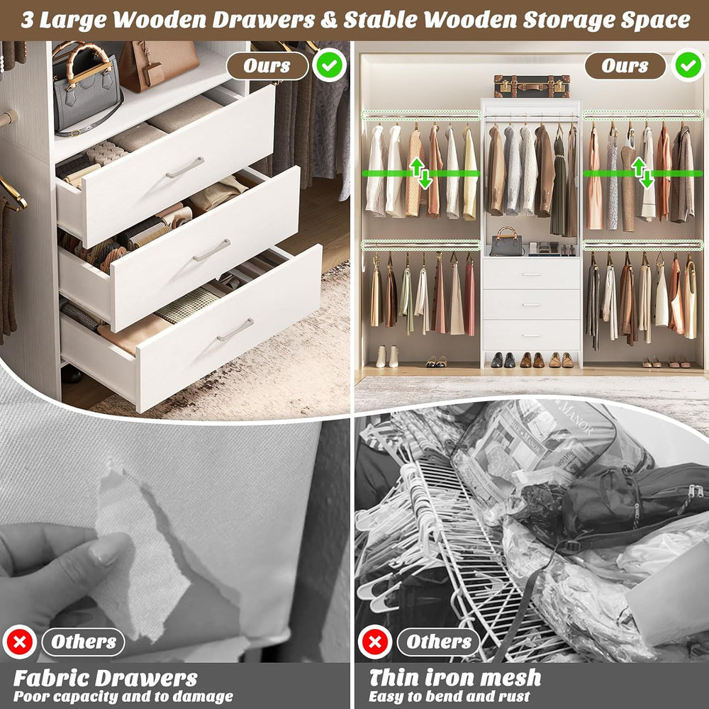 Aheaplus Closet System, 4.2-9Ft Closet Organizer with with 4 Rods, White