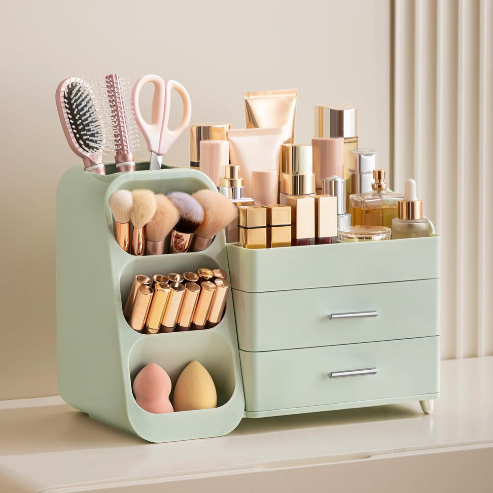 HBlife Makeup Organizer with Brush Holder for Vanity, Large Plastic Bathroom ...