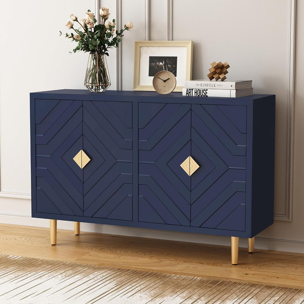 HLR 48'' Modern Sideboard Buffet Storage Cabinet with 4 Doors, Blue