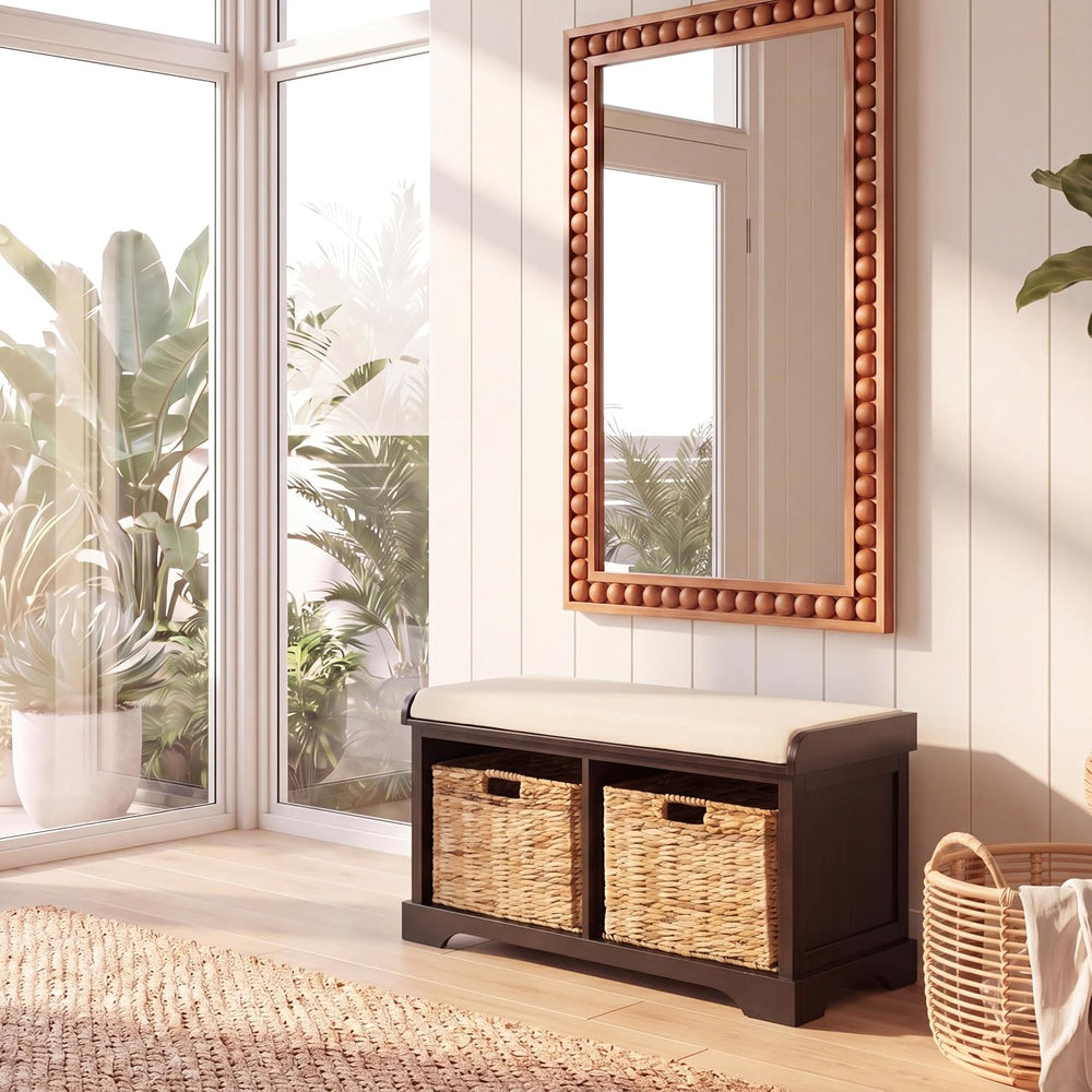 SAFAVIEH Furniture - Freddy 2-Basket Storage Bench - Dark Chocolate - Solid W...