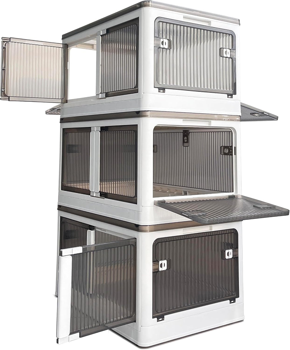 Stackable Storage Bins with Doors - 3 Tier 80Qt Each Plastic Collapsible Stor...