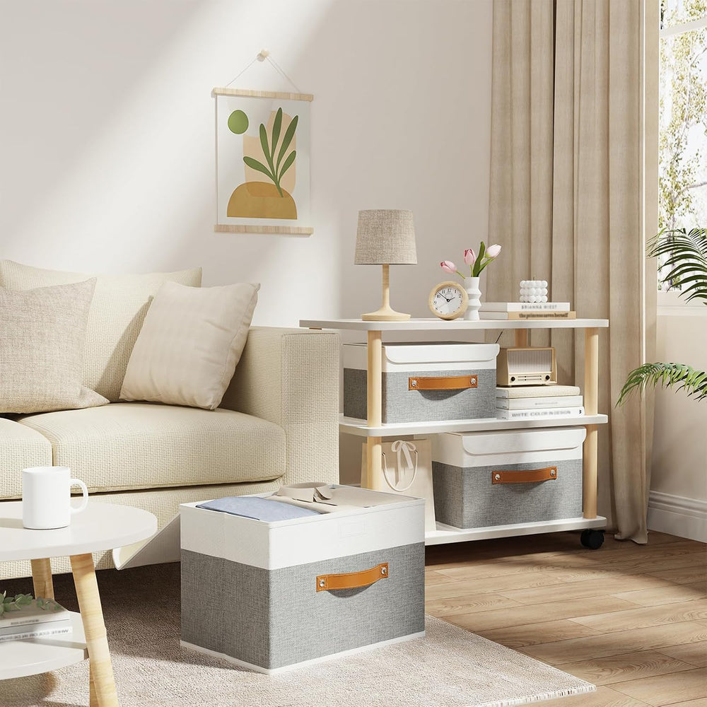 OUTBROS Storage Box with Lids, 17.7x11.8x11.8 inch (White/Grey, 3-Pack)