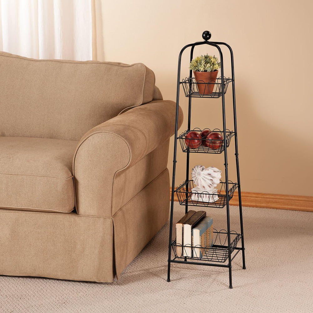 4-Tier Metal Basket Stand for Storage and Organization