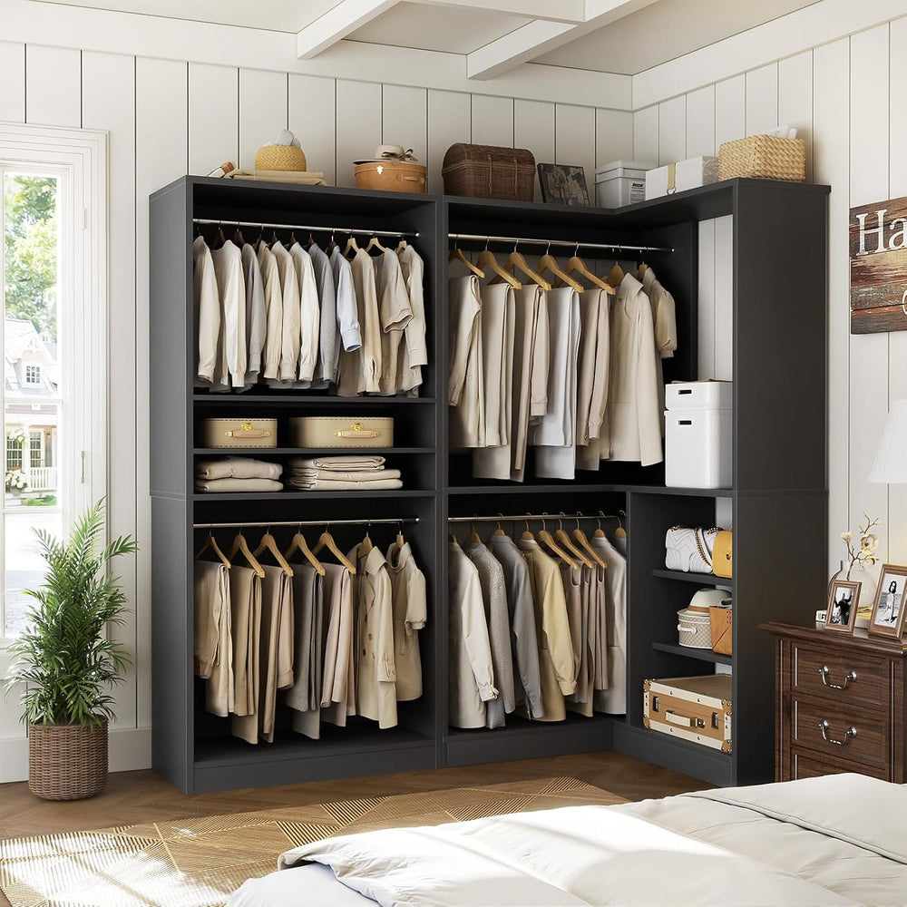 Unikito Corner Closet System, 72" L-Shaped Closet Organizer with 4 Hangi...
