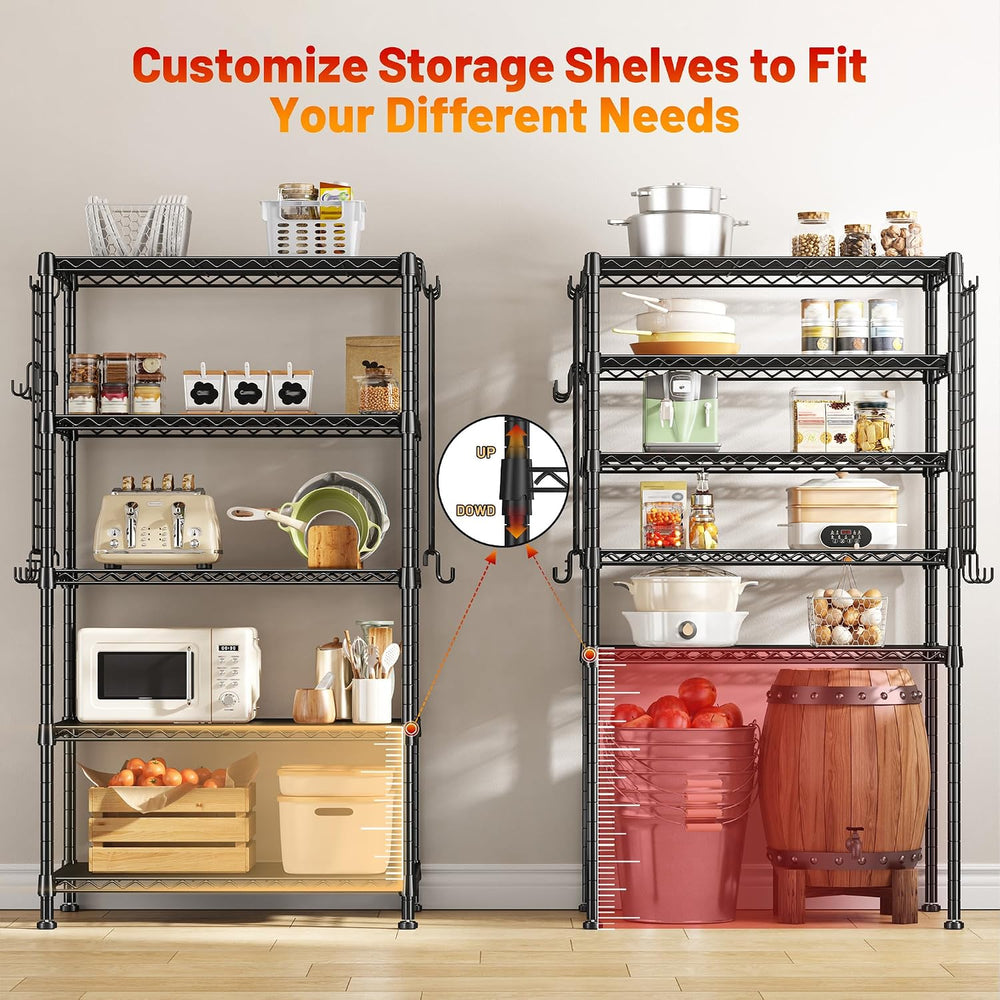 DurayLoly 5 Tier Storage Shelves, 2 Side Panels & 13 Hooks, for Kitchen