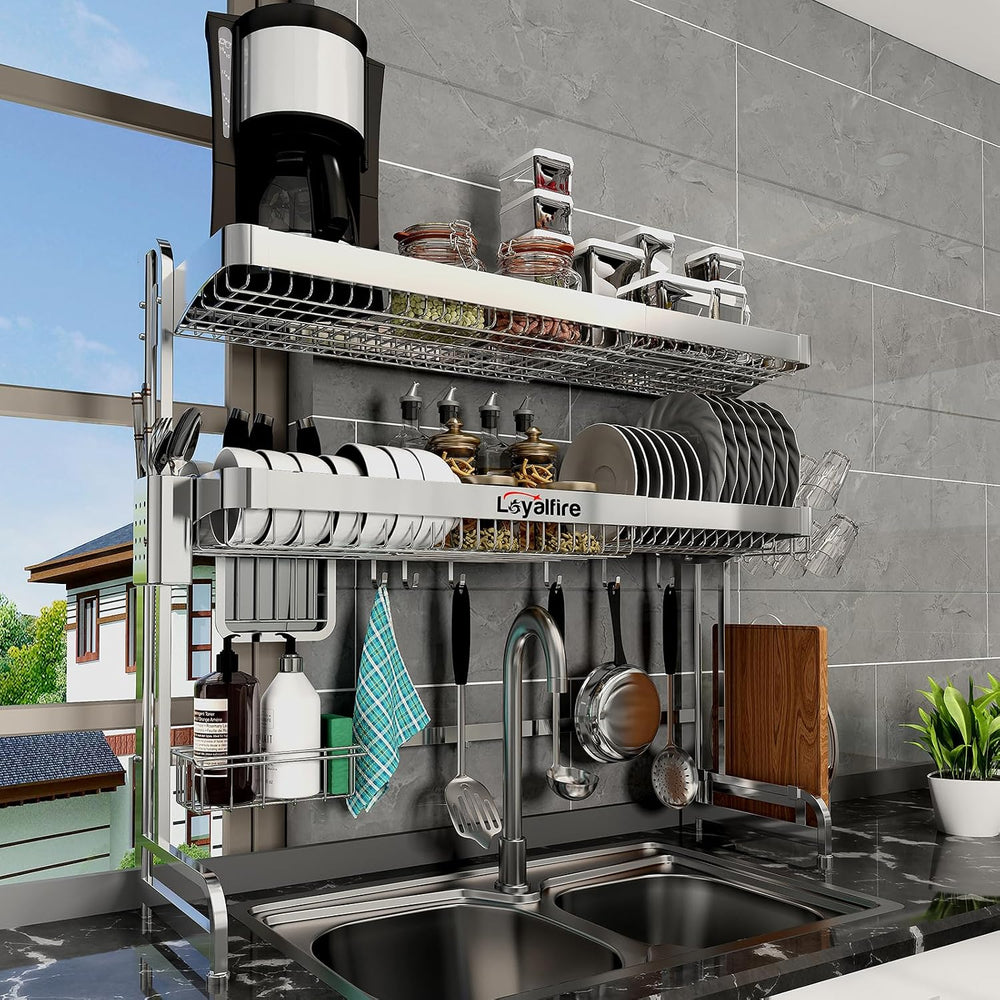 Loyalfire Over Sink Dish Drying Rack, 3 Tier Adjustable Length (20.87'...