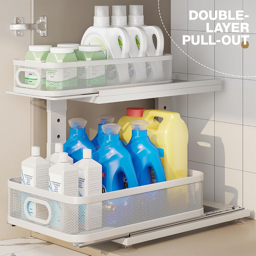 2 Pack Under Sink Organizer With Next-Gen Ball-Bearing Slides,2-Tier Precisio...