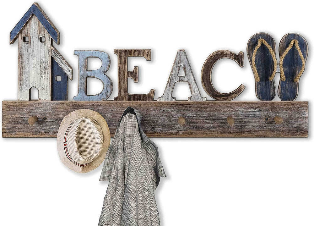 SAILINGSTORY Beach Sign Coat Rack Wall Mounted Coat Hanger Beach Decor