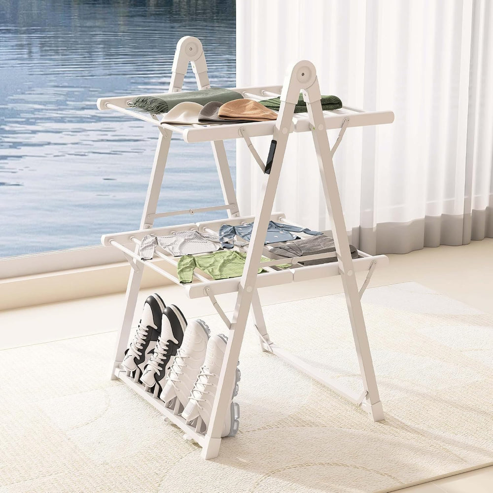 Heated Clothes Drying Rack Foldable Timer Shoes Socks,White