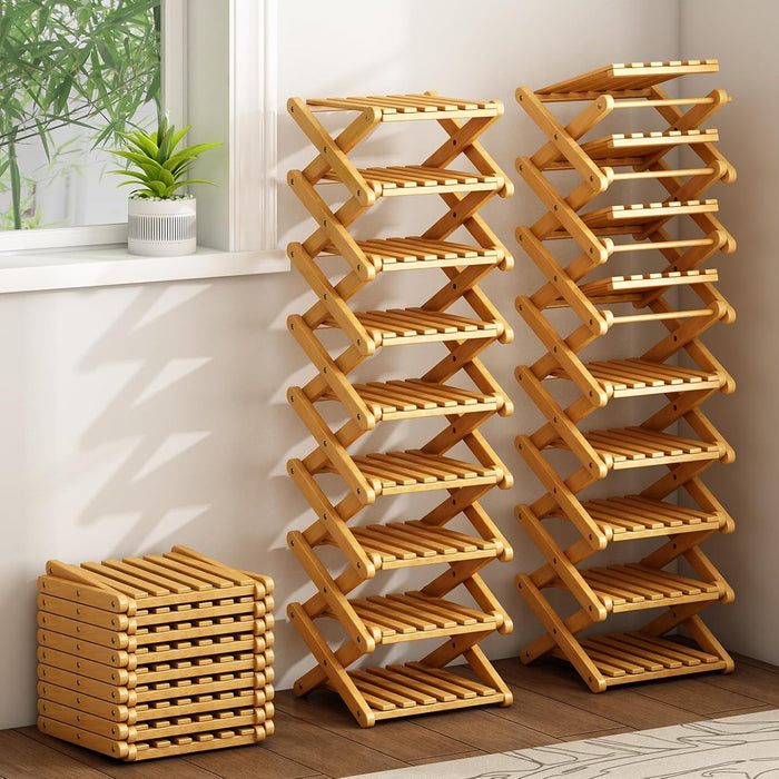 9 Tier Bamboo Shoe Rack, Foldable Narrow Organizer for Closet & Small Space