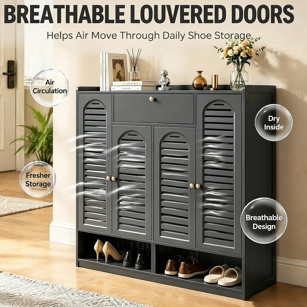 7-Tier Bamboo Shoe Cabinet，Shoe Storage Cabinet with Doors, 25-30 Pairs Frees...