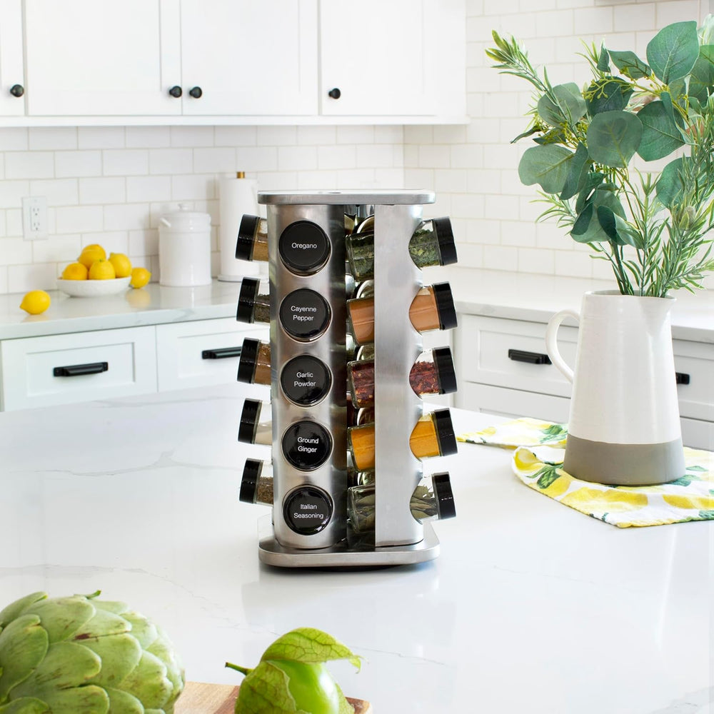 Orii 20 Jar Rotating Spice Rack with Spices Included & 5-Year Free Spice ...