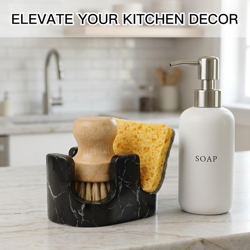 Black Marble Sponge Holder for Kitchen Sink, 2-in-1 Natural Stone Sponge &amp...