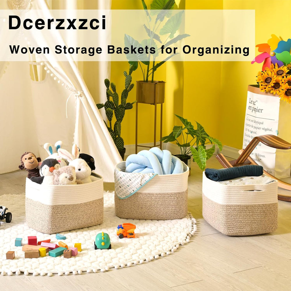 Storage Baskets for Organizing 14.8×11×9.5 Off White & Brown