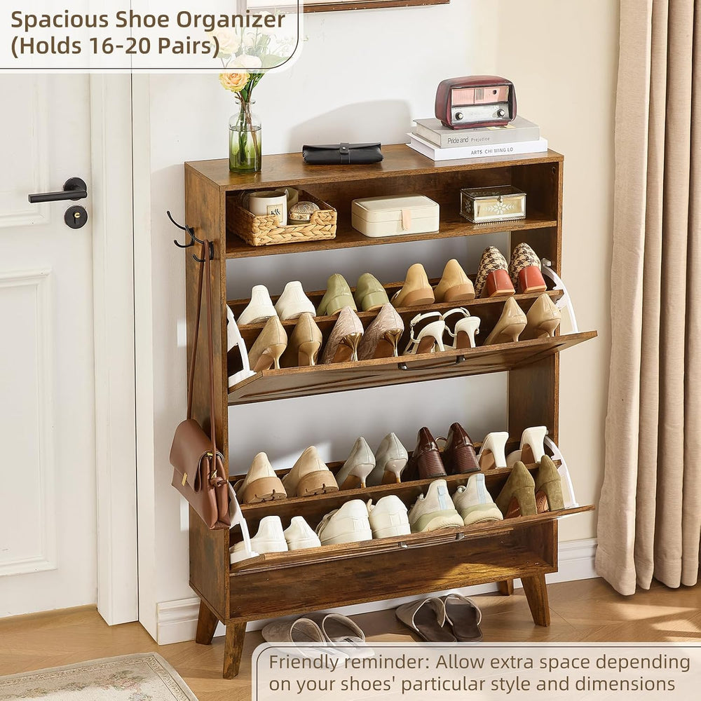 Joaxswe Narrow Shoe Cabinet with 2 Flip Drawers for Entryway,Rustic Brown