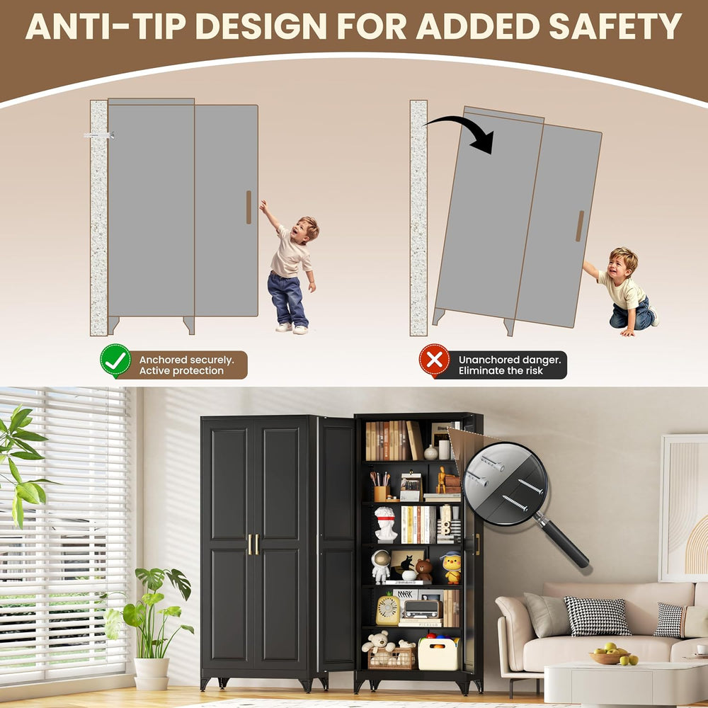 75" Metal Storage Cabinet, Garage Cabinet with Doors and Shelves