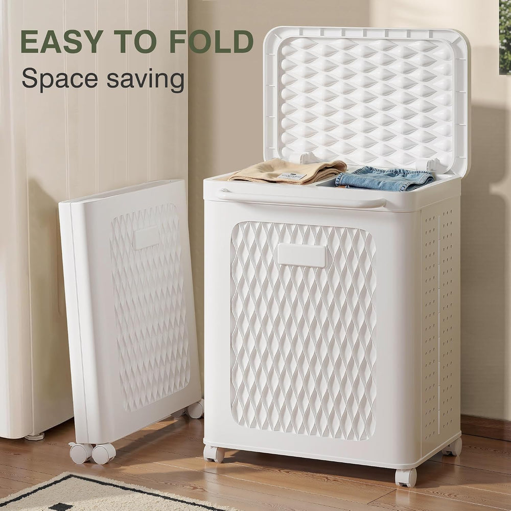 VECELO Rolling Laundry Hamper with Wheels and Lid, Foldable Plastic Laundry B...