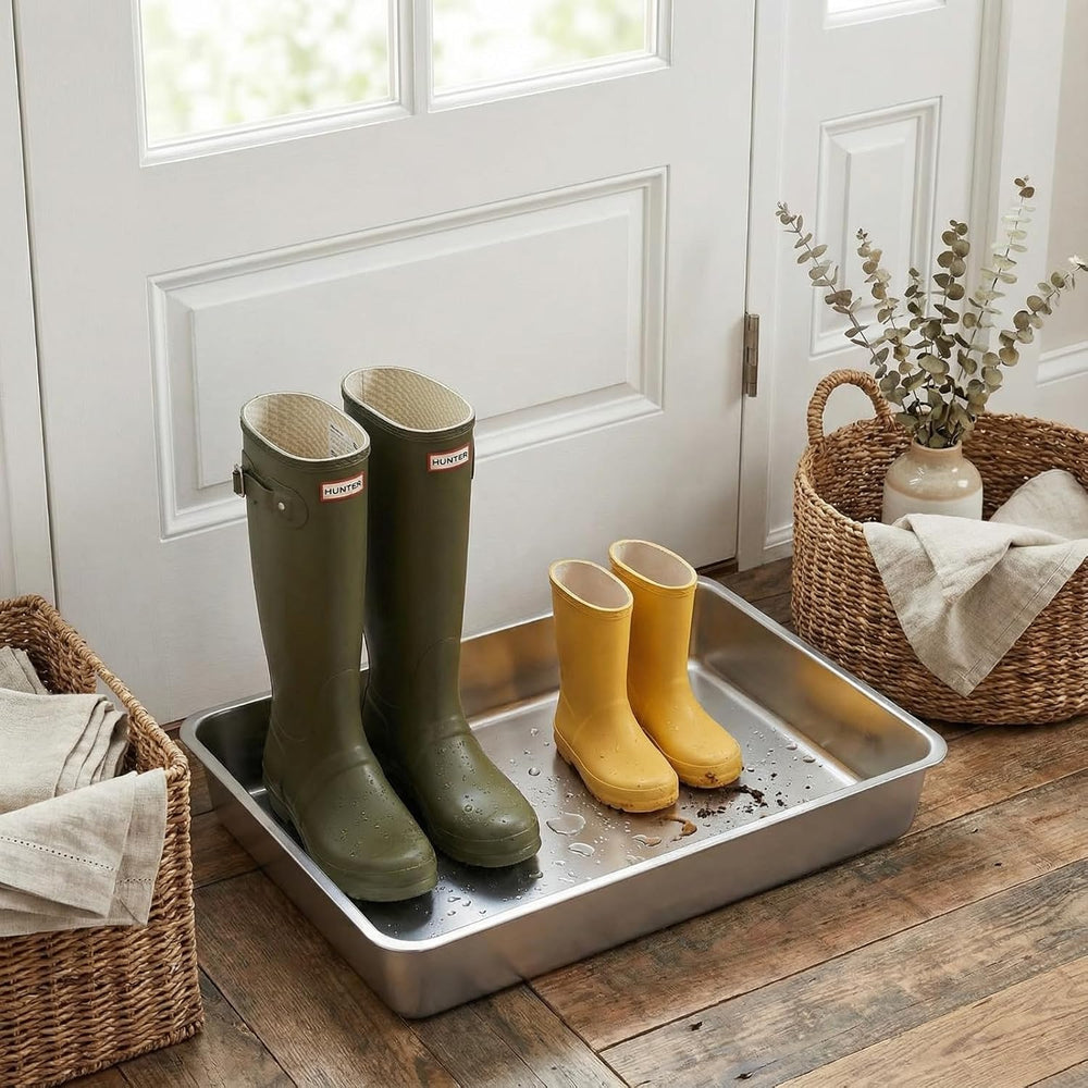 Suclain 2 Pack Stainless Steel Boot Trays for Entryway Under Sink Mat Tray Li...