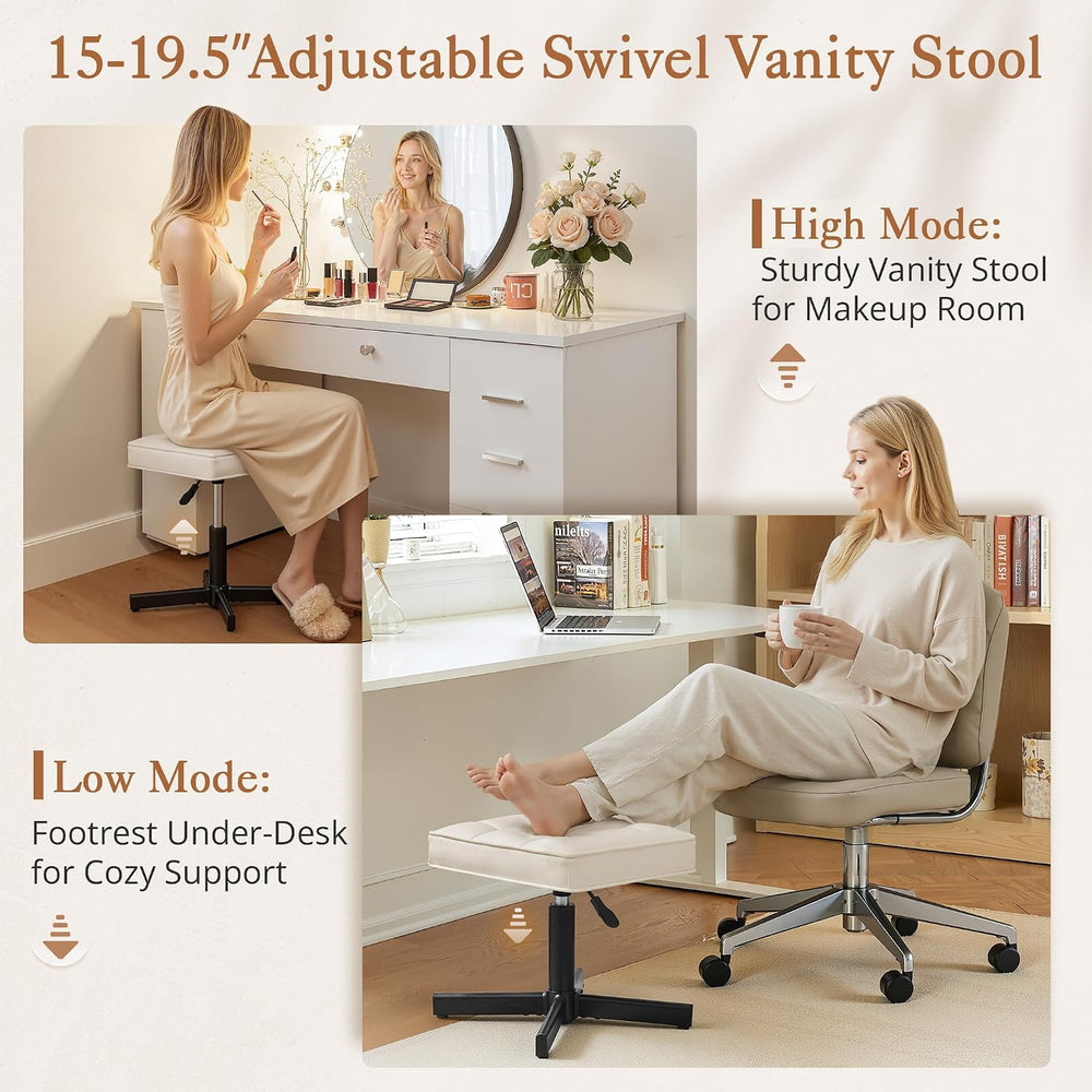 LUE BONA Adjustable Vanity Stool, 15''-19.5'' Foot Rest Under...