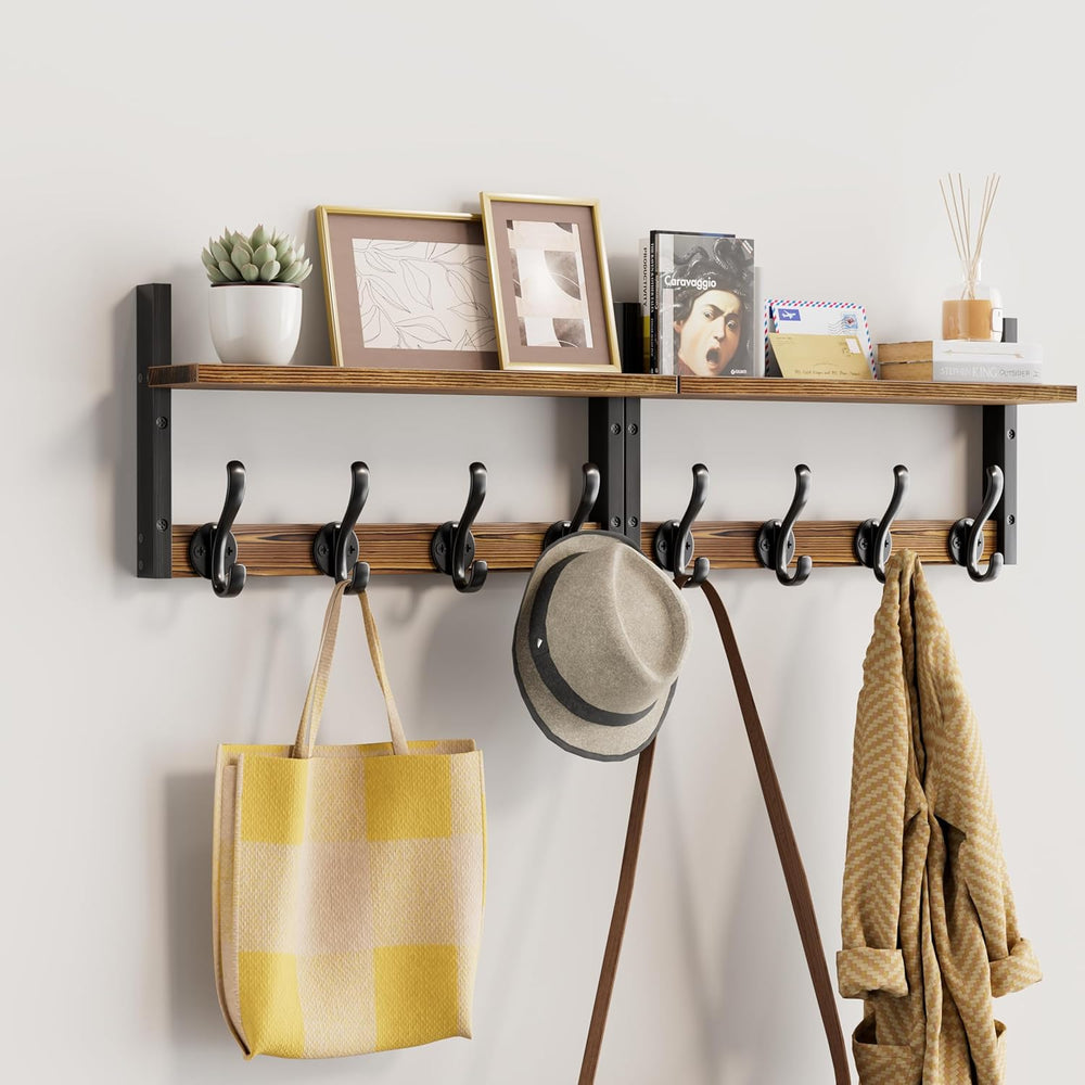 33 inch Coat Rack Wall Mount with Shelf, Entryway Wall Hooks with Shelf, Heav...