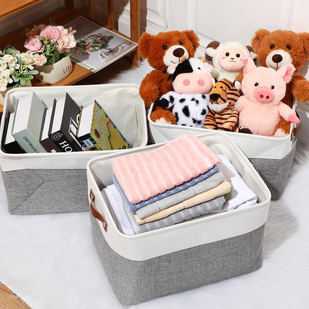 Uiifan 10 Pcs Collapsible Fabric Storage Baskets, 16 x 12 x 10 Inch, Gray