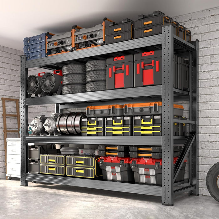 Metal Garage Shelving Unit, Heavy Duty 4-Tier Adjustable Wire Storage Rack, 6000 LBS Loads Industrial Utility Shelves for Garages, Warehouses, Kitchen, Black, 59" W x 24" D x 59" H