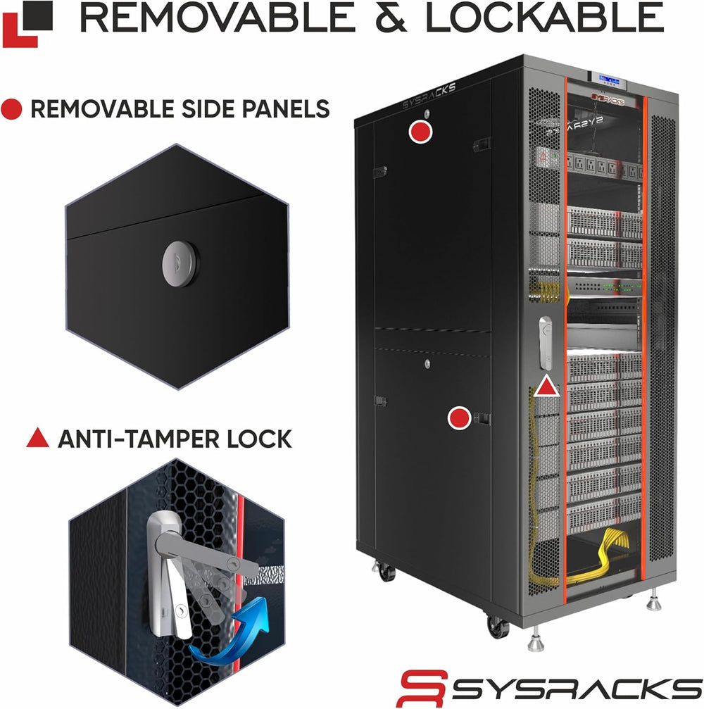 Sysracks 42U Server Rack Cabinet, 19” Floor Standing Enclosed Network Cabinet...