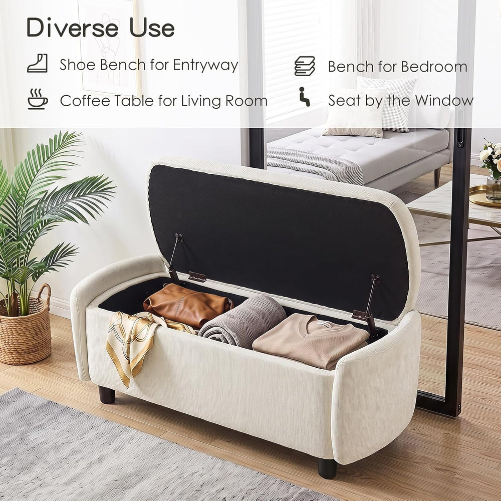 Furniliving 46.5‘’ Chenille Storage Bench, Button-Tufted Upholstered Storage ...