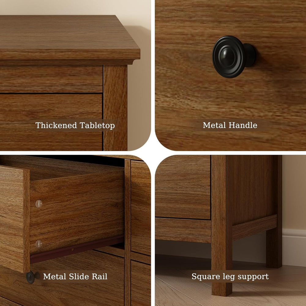 CARPETNAL 47" Walnut Dresser for Bedroom with 7 Drawer & Metal Handles