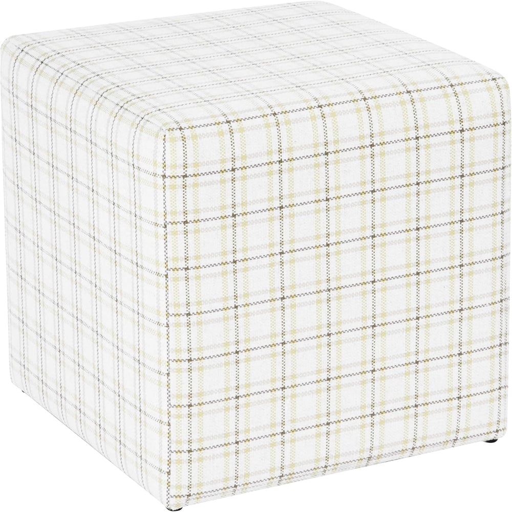 HomePop 19" Square Ottoman - Natural Plaid Woven Fabric